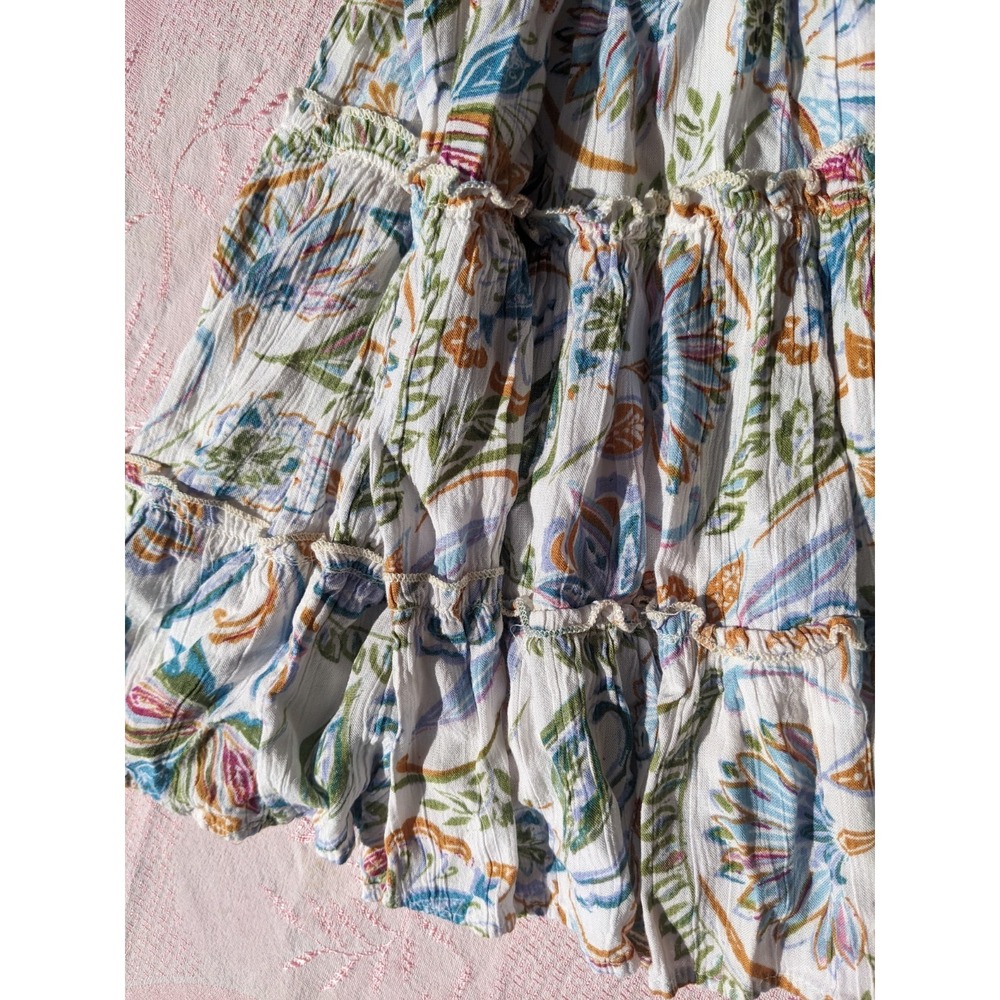 Angie Floral Babydoll Sun Dress M/L White Spaghetti Strap Boho Tiered Sundress - Picture 8 of 11